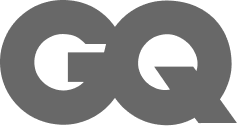 The GQ magazine logo in bold gray letters.